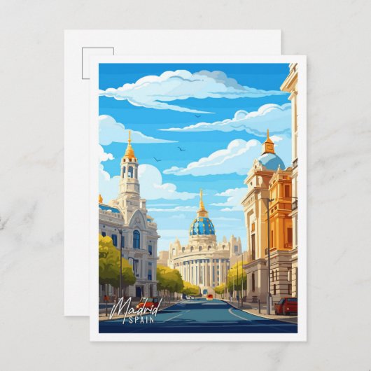 Madrid Spanje Kunst vintage reisillustratie Briefkaart (Voorkant / Achterkant)
