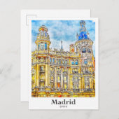 Madrid Spanje Reizen Waterverf Hand getekend Briefkaart (Voorkant / Achterkant)