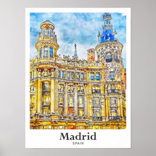 Madrid Spanje Reizen Waterverf Hand getekend Poster (Voorkant)