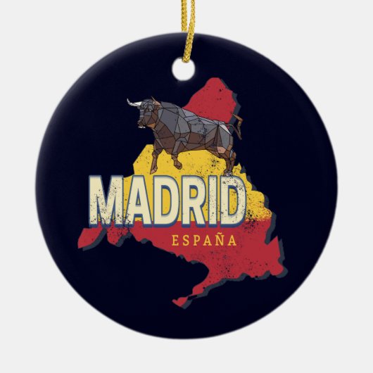 Madrid Spanje Retro Regio Kaart  Bull Keramisch Ornament (Voorkant)