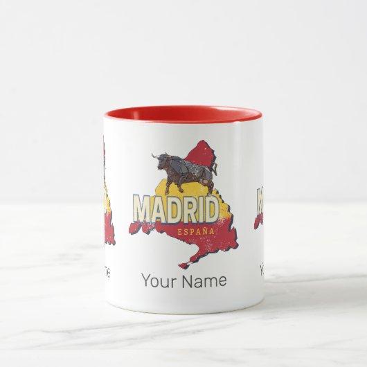 Madrid Spanje Retro Regio Kaart Bull Mok (Midden)