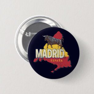 Madrid Spanje Retro Regio Kaart Bull Ronde Button 5,7 Cm