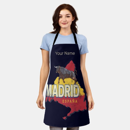 Madrid Spanje Retro Regio Kaart  Bull Schort (Gedragen)