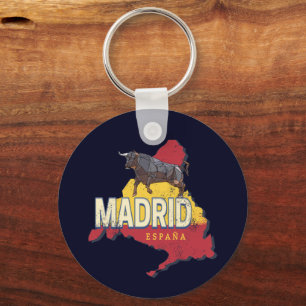 Madrid Spanje Retro Regio Kaart  Bull Sleutelhanger