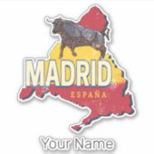 Madrid Spanje Retro Regio Kaart  Bull Sticker (Voorkant)