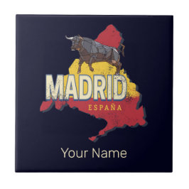 Madrid Spanje Retro Regio Kaart Bull Tegeltje