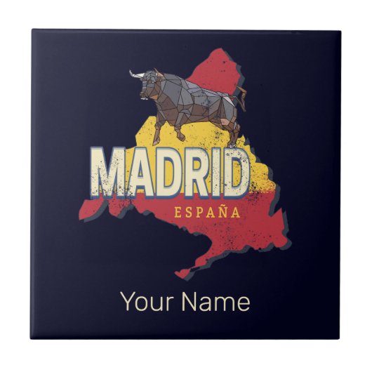 Madrid Spanje Retro Regio Kaart  Bull Tegeltje (Voorkant)