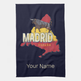 Madrid Spanje Retro Regio Kaart Bull Theedoek