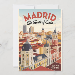 Madrid Spanje Retro Silhouette Stadsgezicht Reis Feestdagenkaart