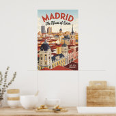 Madrid Spanje Retro Silhouette Stadsgezicht Reizen Poster (Keuken)