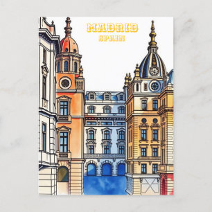 Madrid Spanje Silhouet Waterverf Schilderij Briefkaart