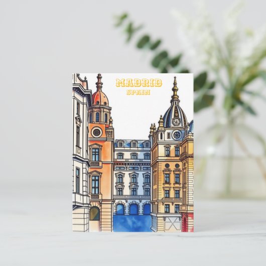 Madrid Spanje Silhouet Waterverf Schilderij Briefkaart (Staand voorkant)