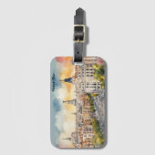 Madrid Spanje Stad Silhouet Waterverf Schilderij Bagagelabel (Voorkant (verticaal))