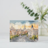 Madrid Spanje Stad Silhouet Waterverf Schilderij Briefkaart (Staand voorkant)