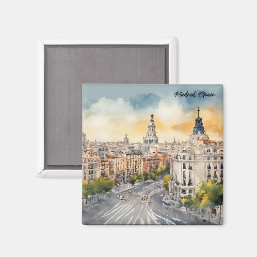 Madrid Spanje Stad Silhouet Waterverf Schilderij Magneet (Voorkant / Achterkant)