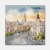 Madrid Spanje Stad Silhouet Waterverf Schilderij Magneet (Voorkant)