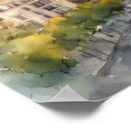 Madrid Spanje Stad Silhouet Waterverf Schilderij Poster (Hoek)