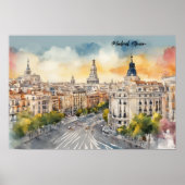 Madrid Spanje Stad Silhouet Waterverf Schilderij Poster (Voorkant)