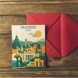 Madrid Spanje Stads Silhouet - Minimalistische Ret Briefkaart