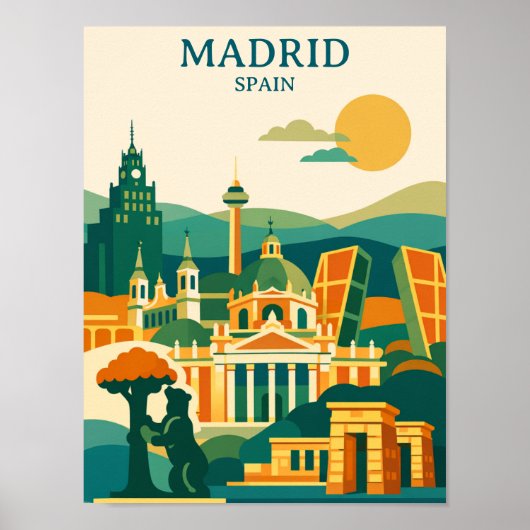 Madrid Spanje Stads Silhouet - Minimalistische Ret Poster (Voorkant)