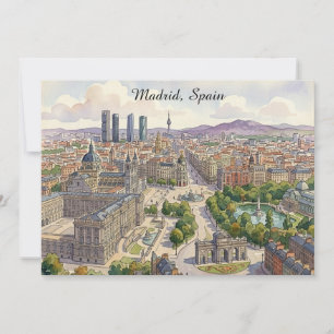 Madrid Spanje Stadsgezicht Aquarel Schilderij Kaart