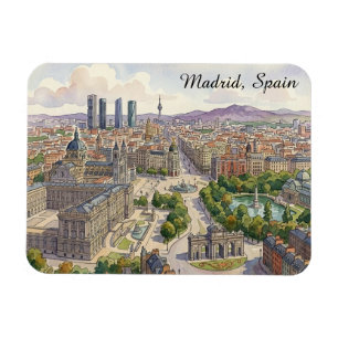 Madrid Spanje Stadsgezicht Aquarel Schilderij Magneet