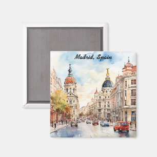 Madrid Spanje Stadsgezicht Aquarel Schildering Magneet