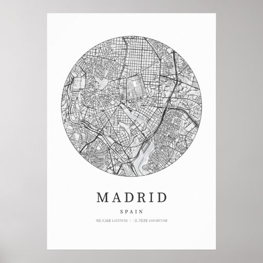 Madrid Spanje Straatindeling Kaart Poster (Voorkant)