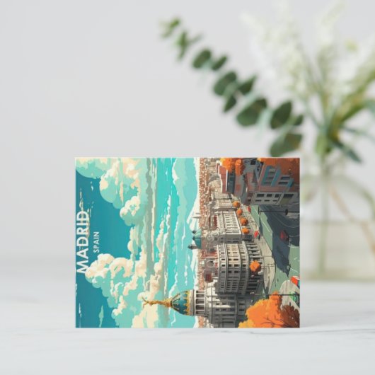 madrid spanje vintage reisposter briefkaart (Staand voorkant)