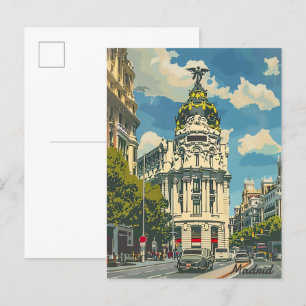 Madrid Spanje Vintage Retro Reizen Illustratie Briefkaart