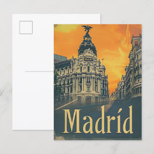 Madrid Spanje Vintage Retro Reizen Illustratie Briefkaart