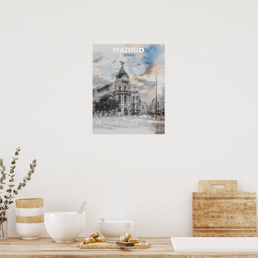 Madrid Spanje Wall Art –  stadsgezicht Reizen Poster (Keuken)