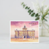 Madrid Spanje Waterverf Cityscape Travel Briefkaar Feestdagenkaart (Staand voorkant)