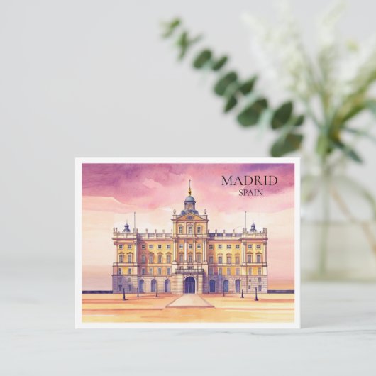Madrid Spanje Waterverf Cityscape Travel Briefkaar Feestdagenkaart (Staand voorkant)