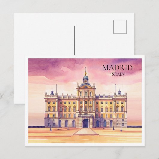 Madrid Spanje Waterverf Cityscape Travel Briefkaar Feestdagenkaart (Voorkant / Achterkant)