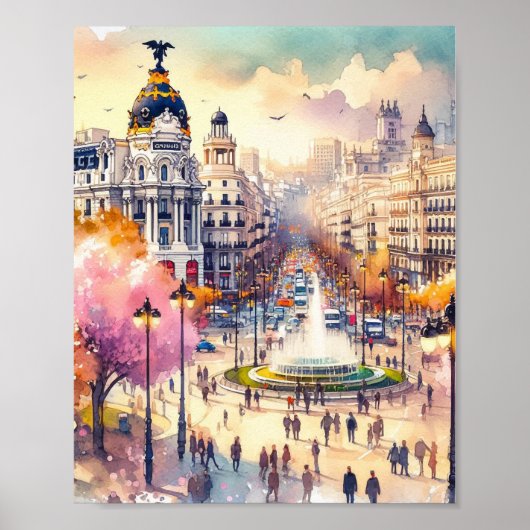 Madrid Spanje Waterverf Poster (Voorkant)