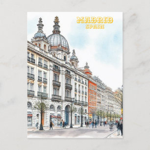 Madrid Spanje Waterverf Schilderij Briefkaart