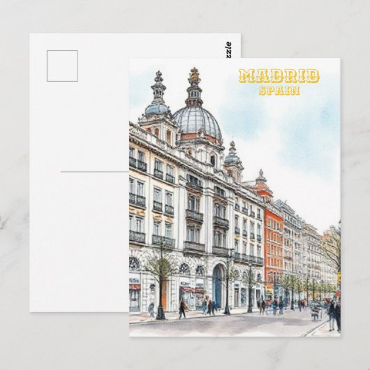 Madrid Spanje Waterverf Schilderij Briefkaart (Voorkant / Achterkant)