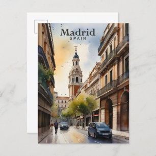 Madrid Spanje Waterverf Schilderij Reizen Briefkaart