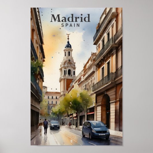 Madrid Spanje Waterverf Schilderij Reizen Poster (Voorkant)