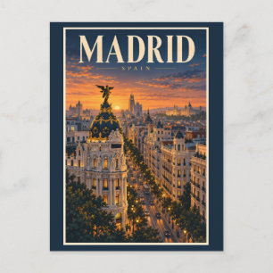 Madrid Spanje Zonsondergang Illustratie Reis Kunst Briefkaart