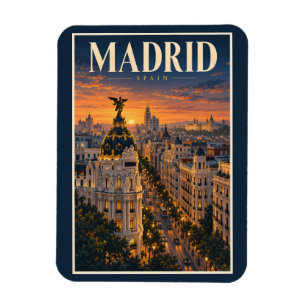 Madrid Spanje Zonsondergang Illustratie Reis Kunst Magneet