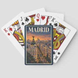 Madrid Spanje Zonsondergang Illustratie Reis Kunst Pokerkaarten