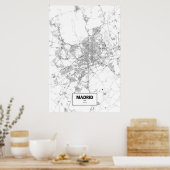 Madrid, Spanje (zwart op wit) Poster (Keuken)