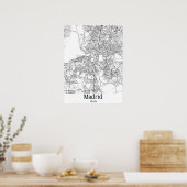 Madrid Spanje Zwarte en Witte Stadskaart Poster (Keuken)