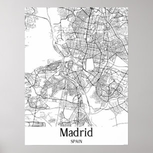 Madrid Spanje Zwarte en Witte Stadskaart Poster