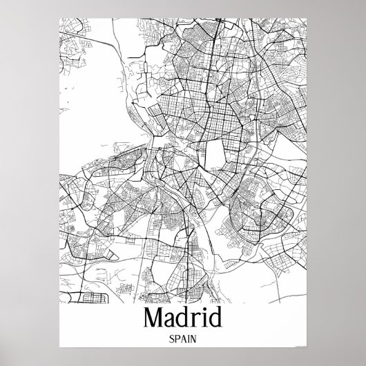 Madrid Spanje Zwarte en Witte Stadskaart Poster (Voorkant)