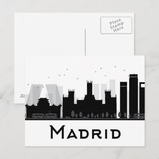 Madrid, Spanje | Zwarte en witte veldlijn Briefkaart (Voorkant / Achterkant)