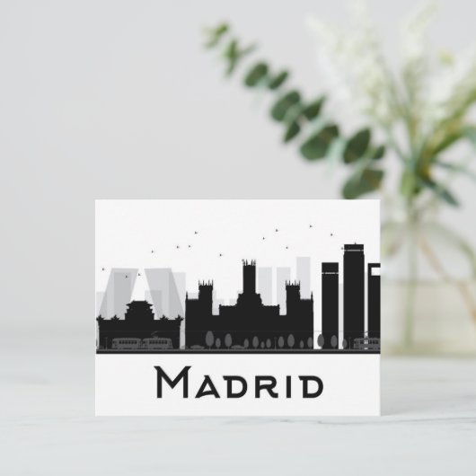 Madrid, Spanje | Zwarte en witte veldlijn Briefkaart (Staand voorkant)