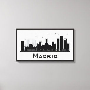 Madrid, Spanje   Zwarte en witte veldlijn Canvas Afdruk
